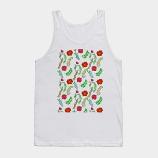 RED PEONY AND POPPY FLOWERS WITH PRETTY GREEN LEAVES PATTERN Tank Top